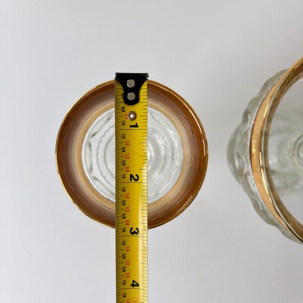 Indiana Glass Kings Thumbprint Gold Rim Goblets and Compote Set of 3 Vintage MCM